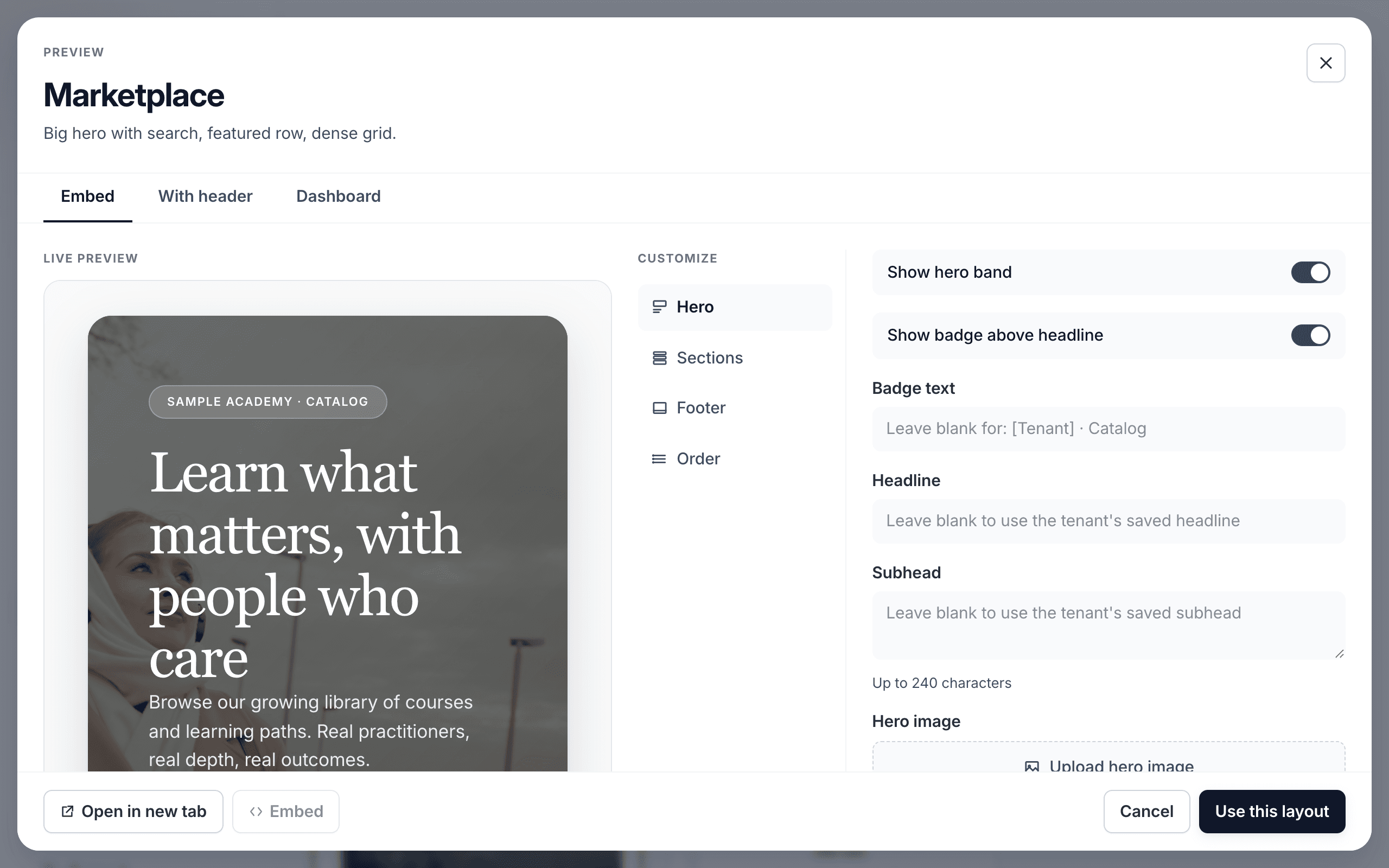 Catalog layout editor