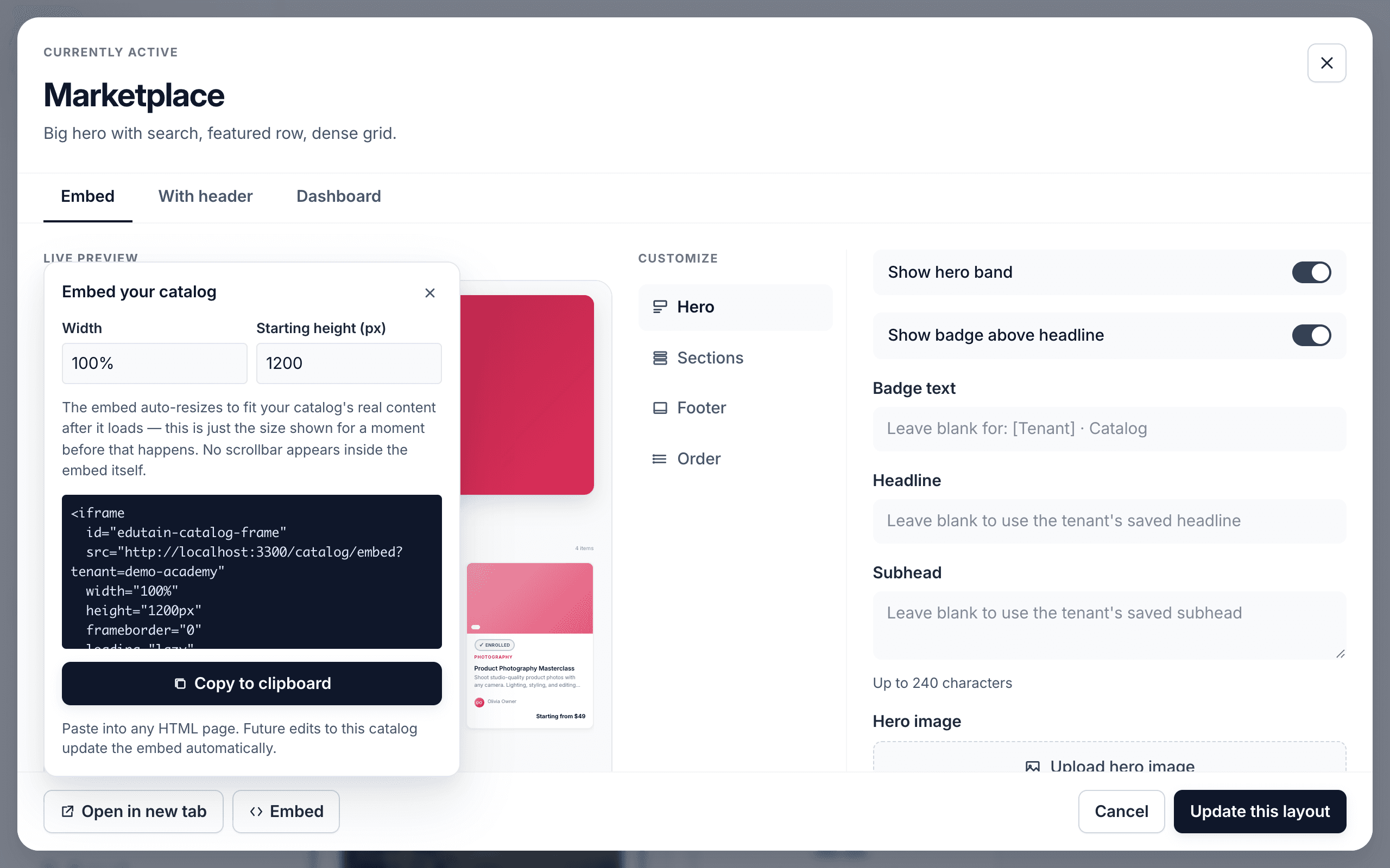 Embed your catalog