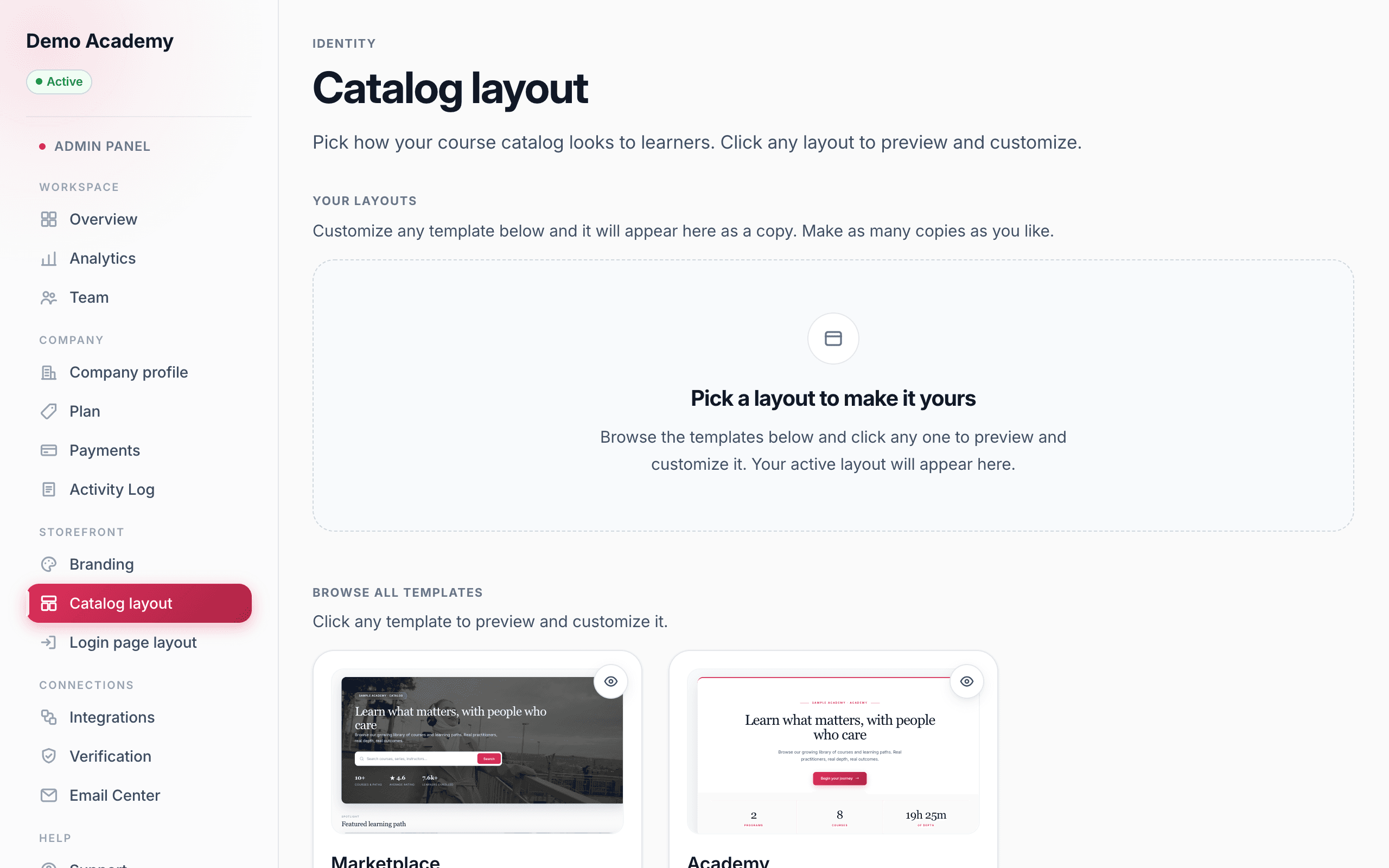 Catalog layout — Browse all templates