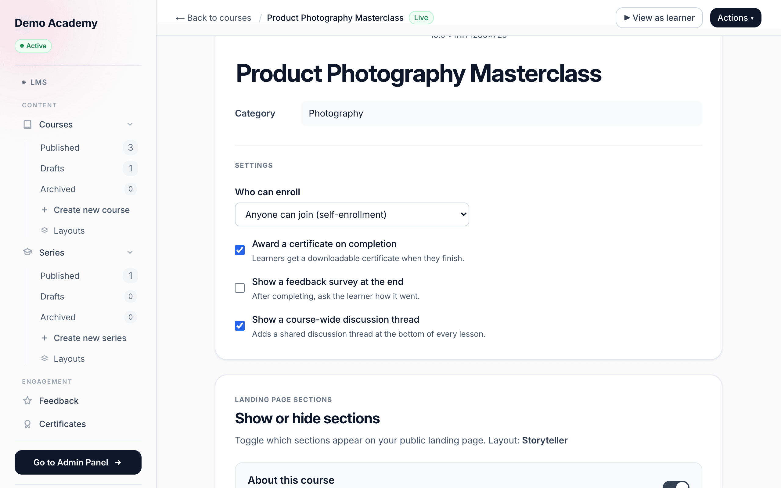 Course basics — award a certificate