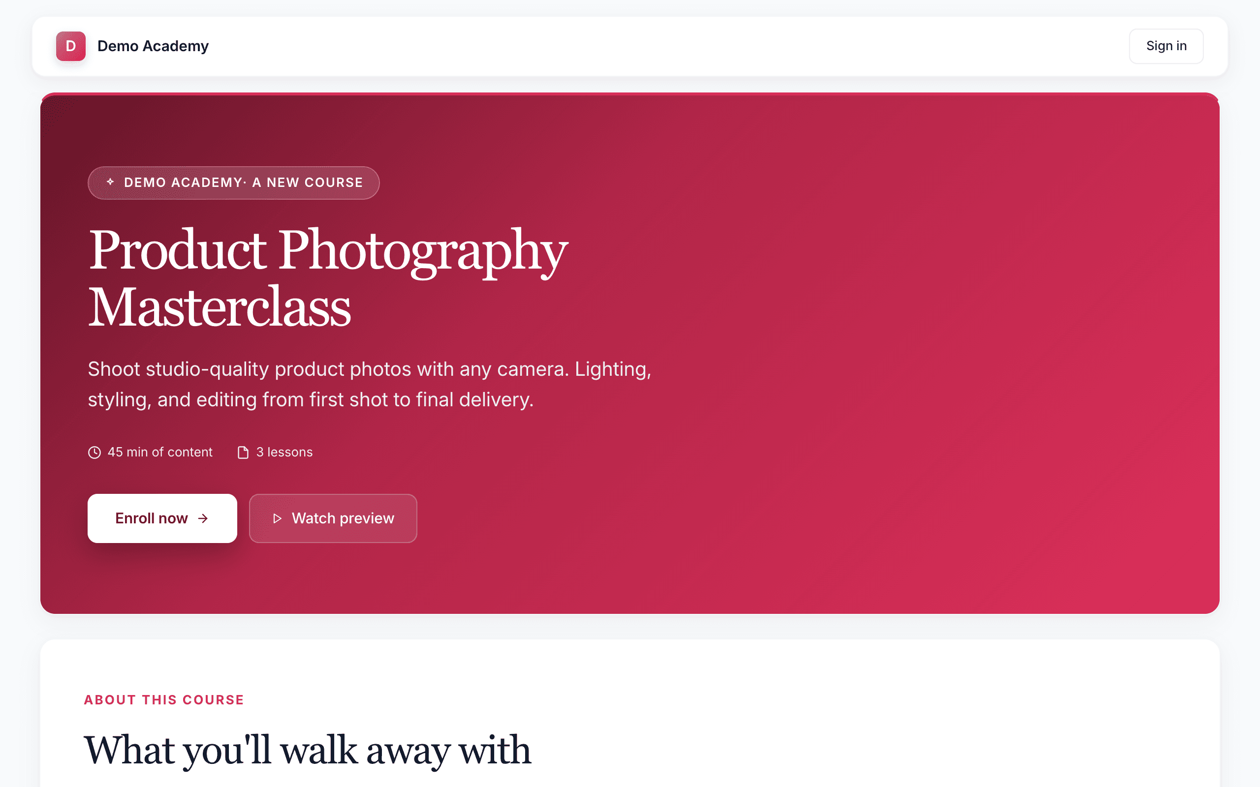 A course landing page