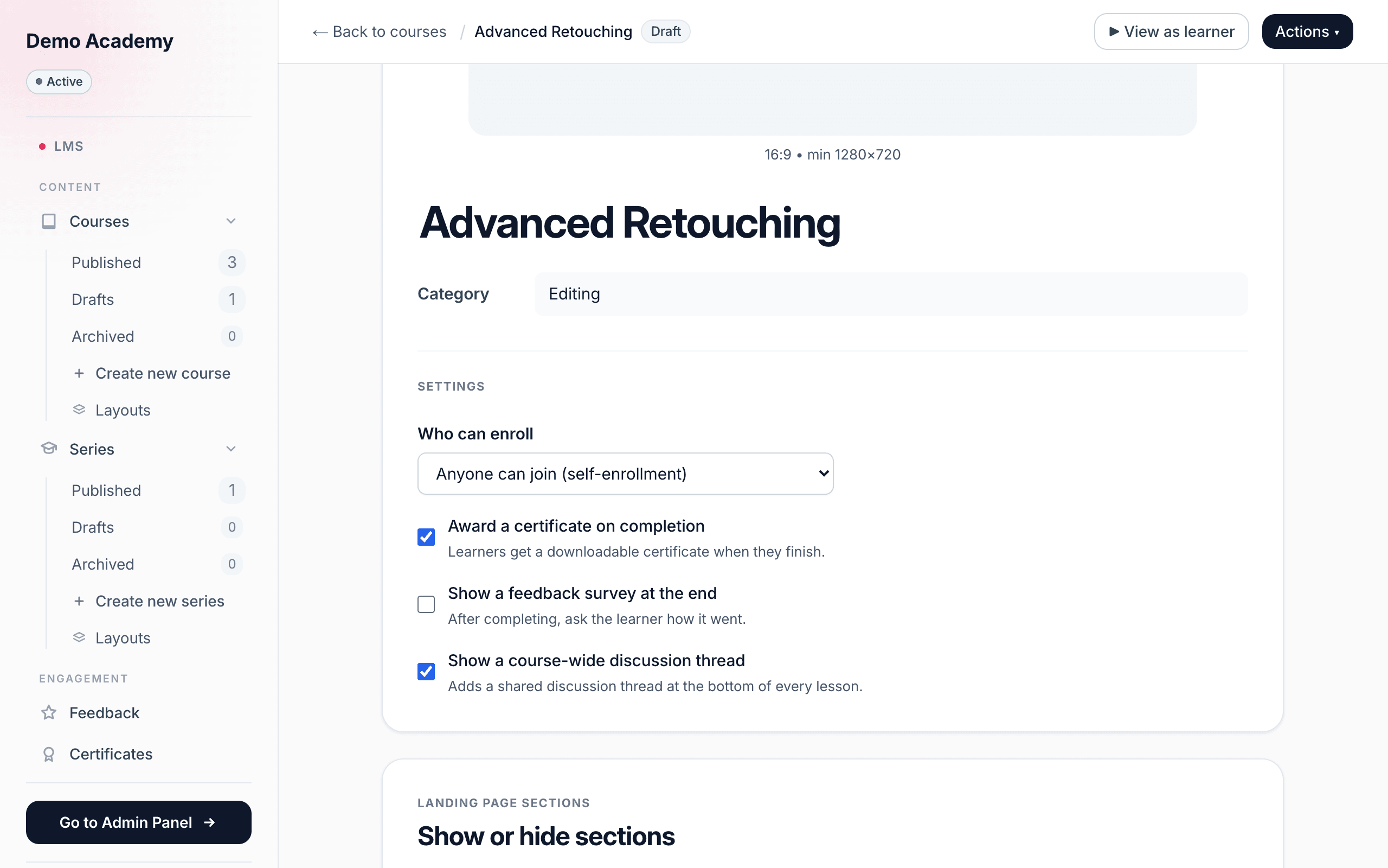 Course basics — Settings