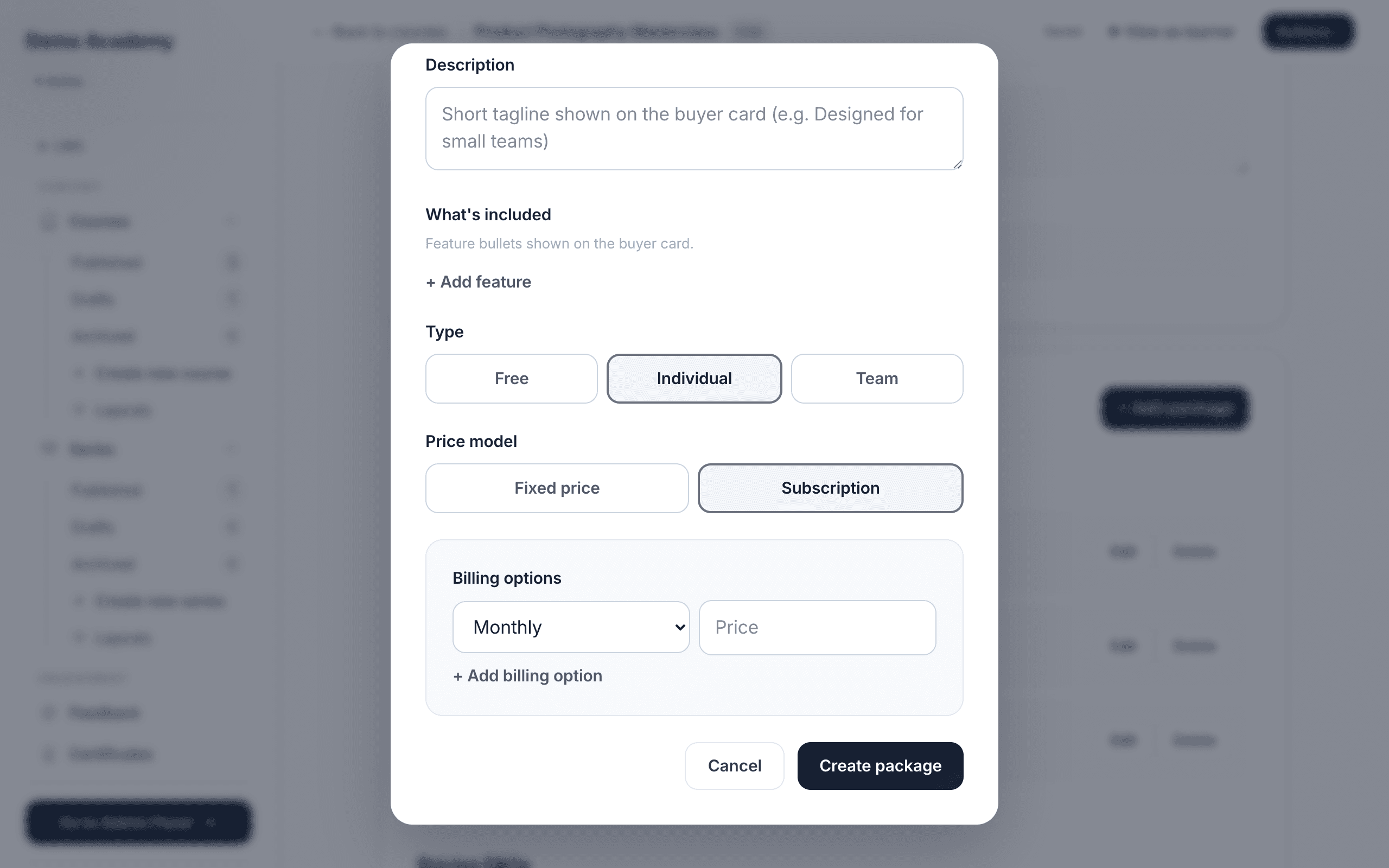 New package — subscription