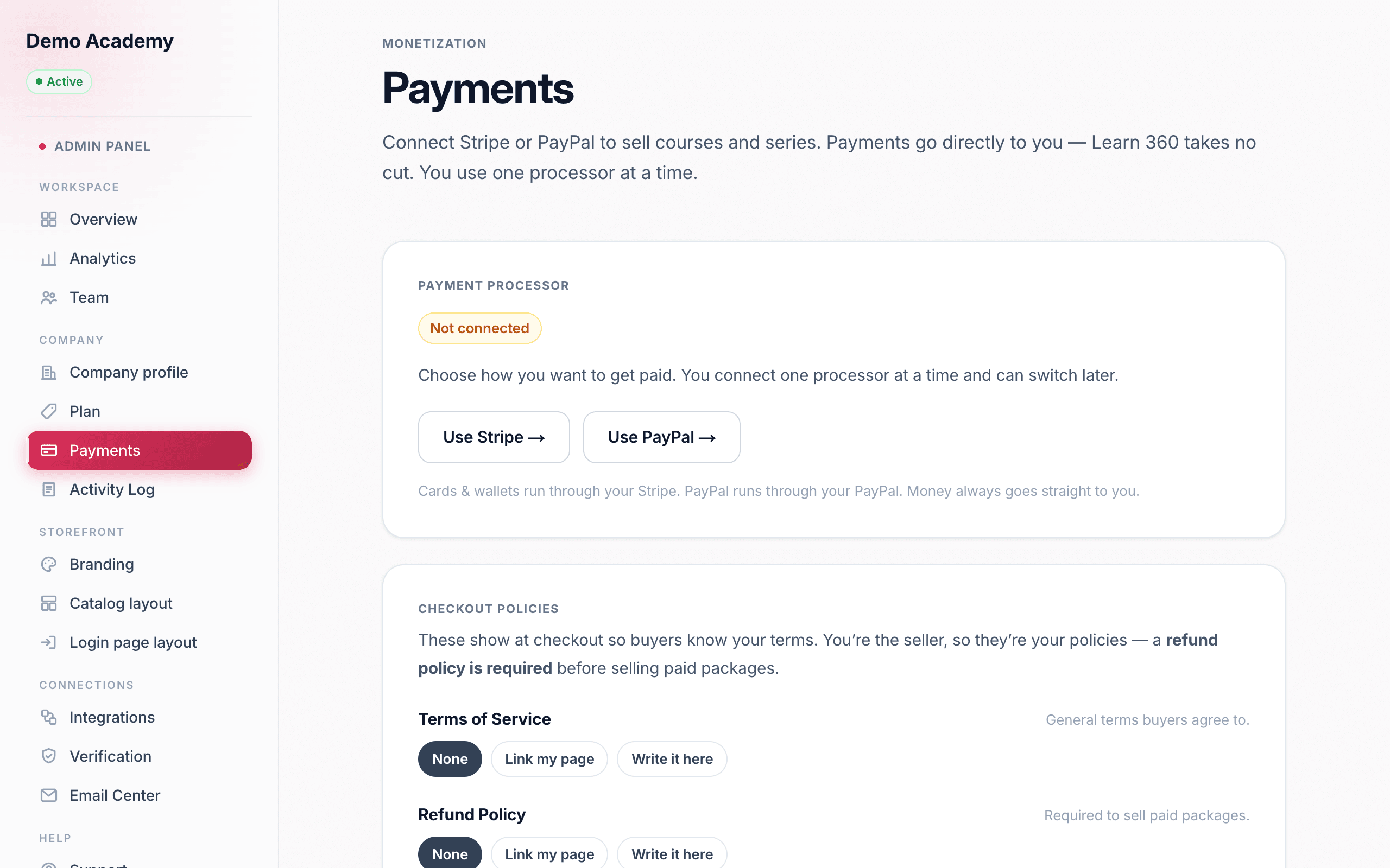 Payments — choose a processor