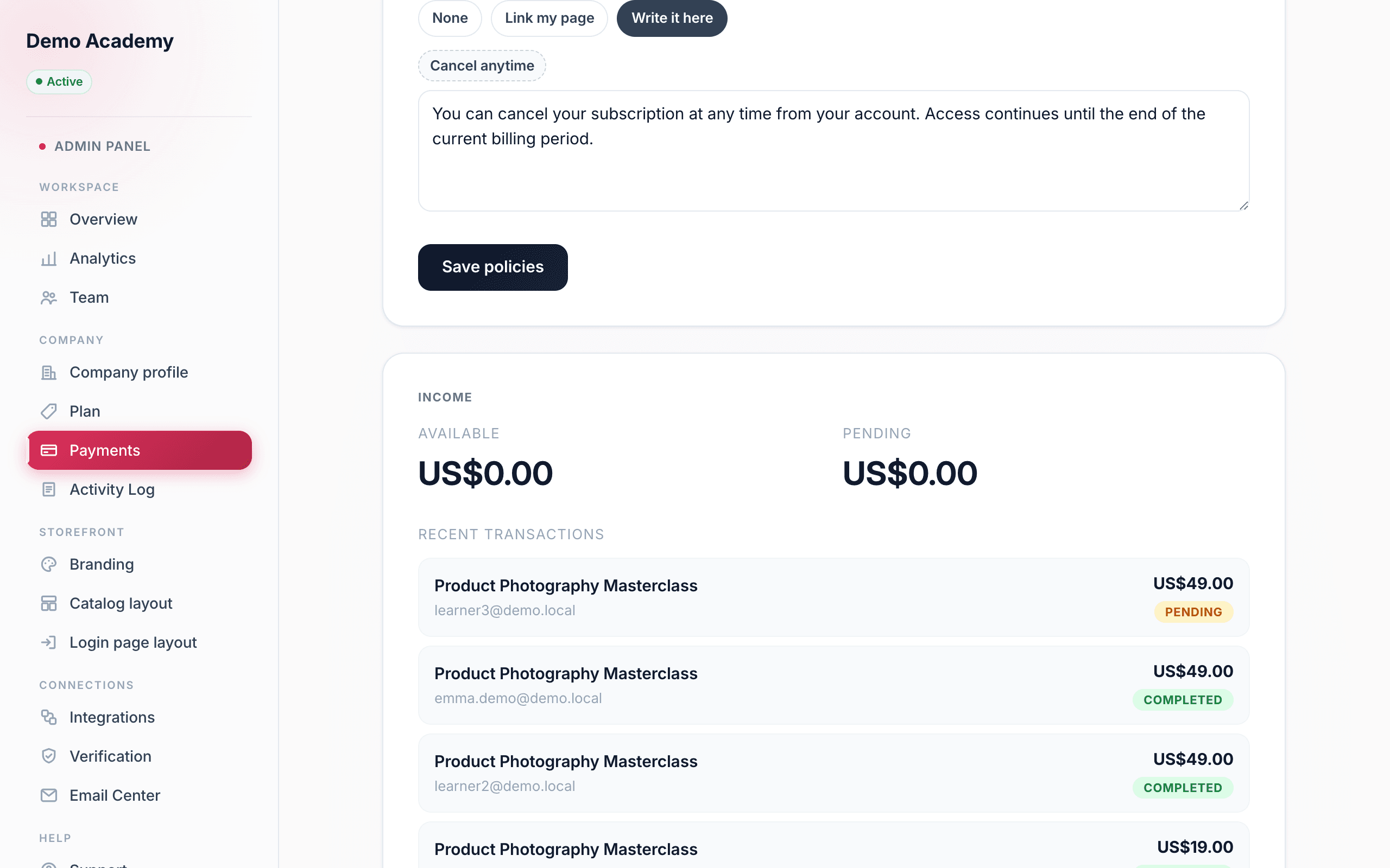 Payments — income