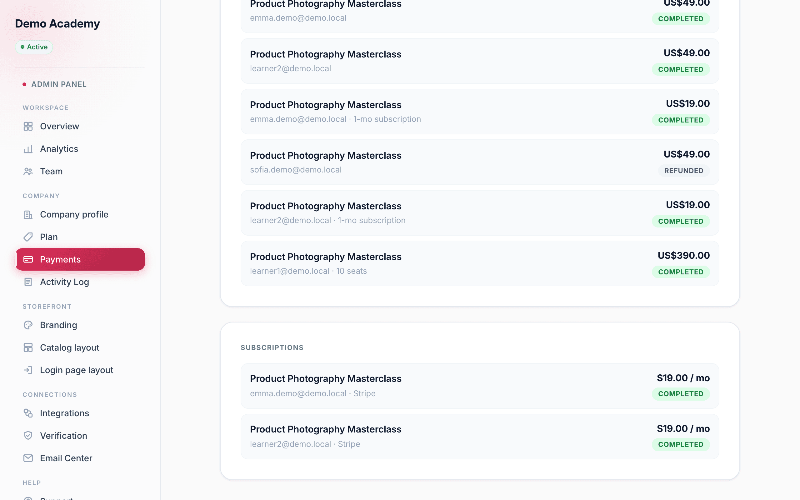 Payments — subscriptions