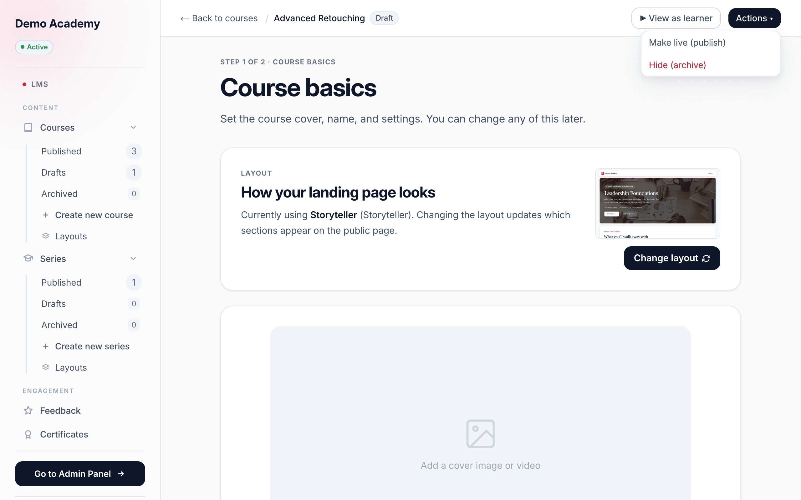 Actions — Make live (publish)