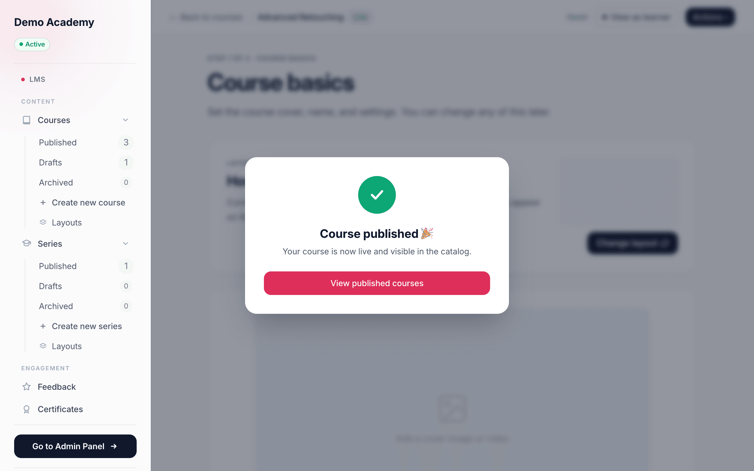 Course published confirmation