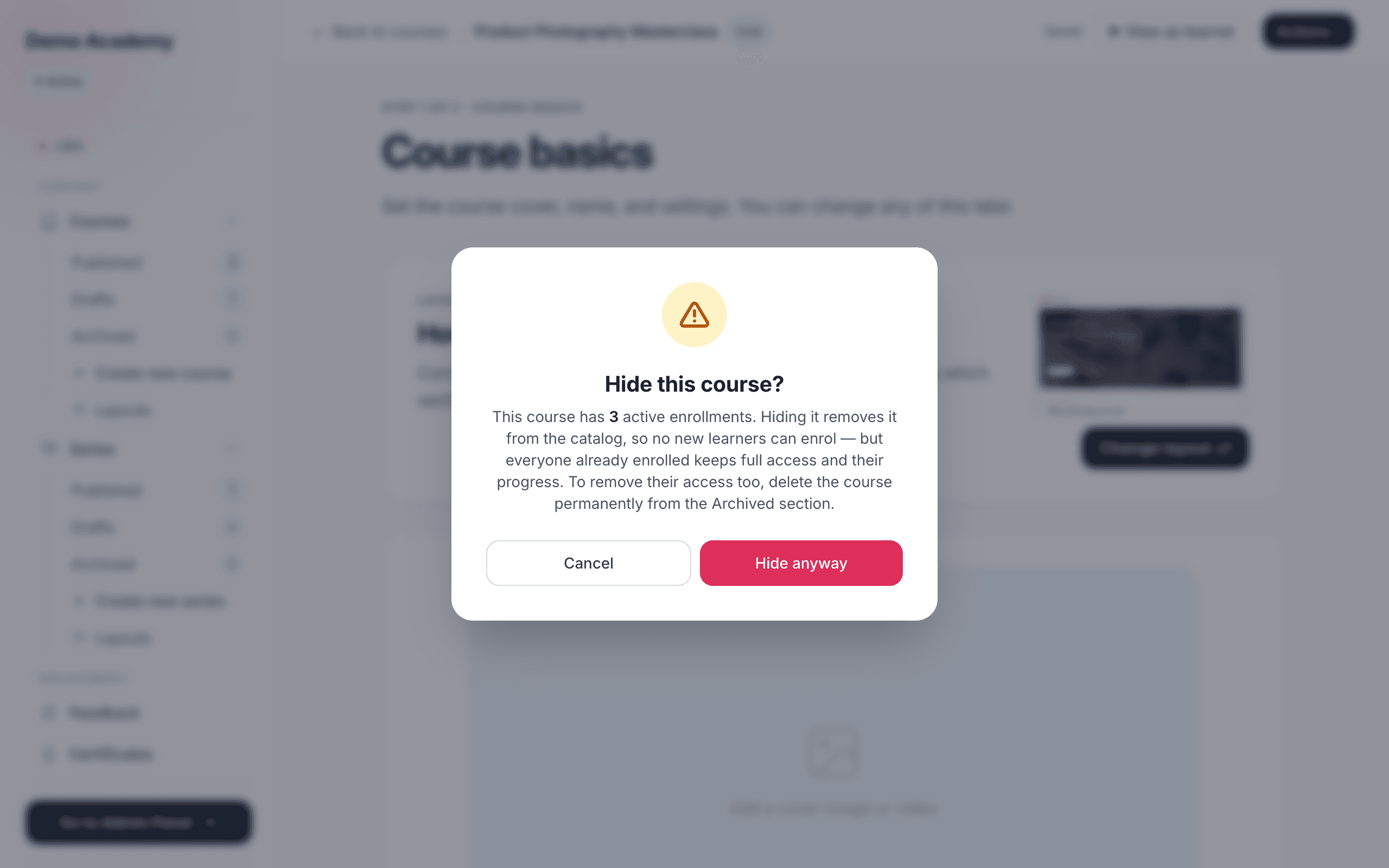Confirm — active learners are enrolled