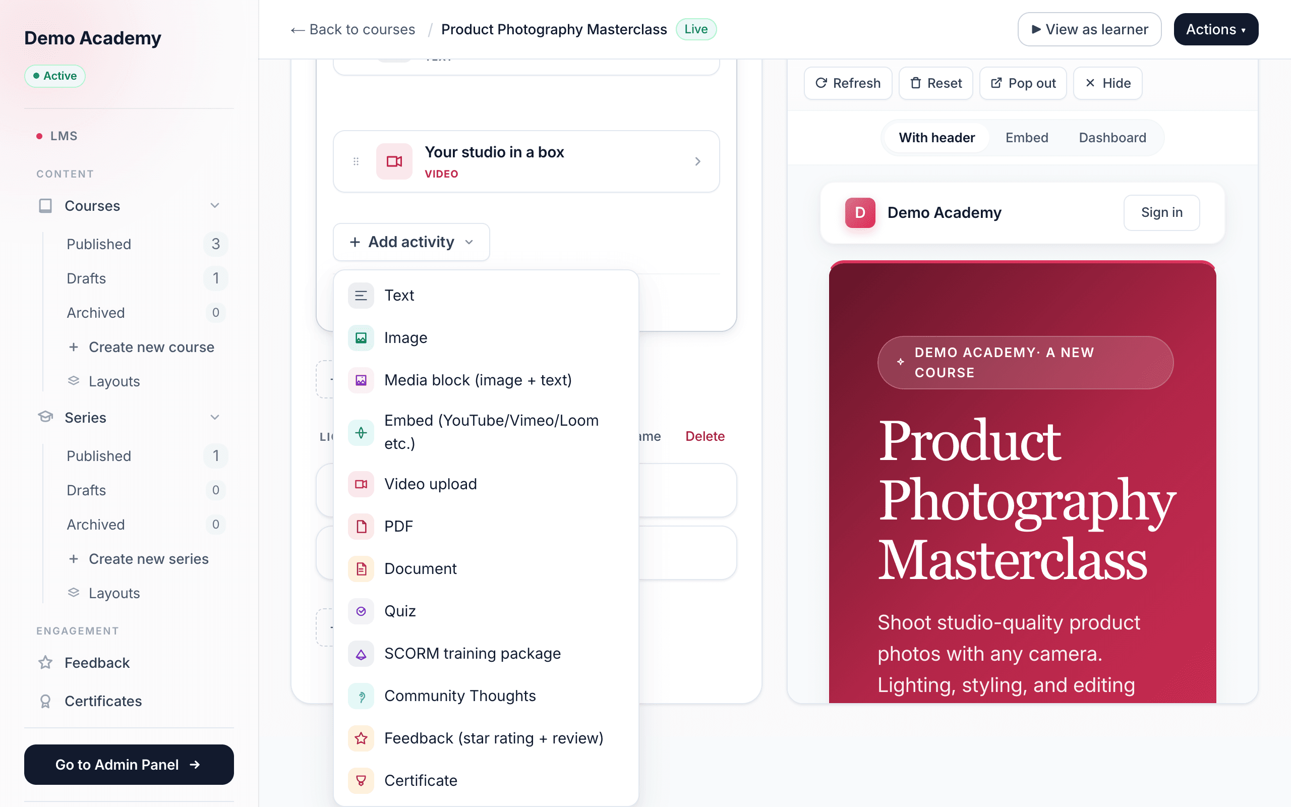 Add a Quiz activity