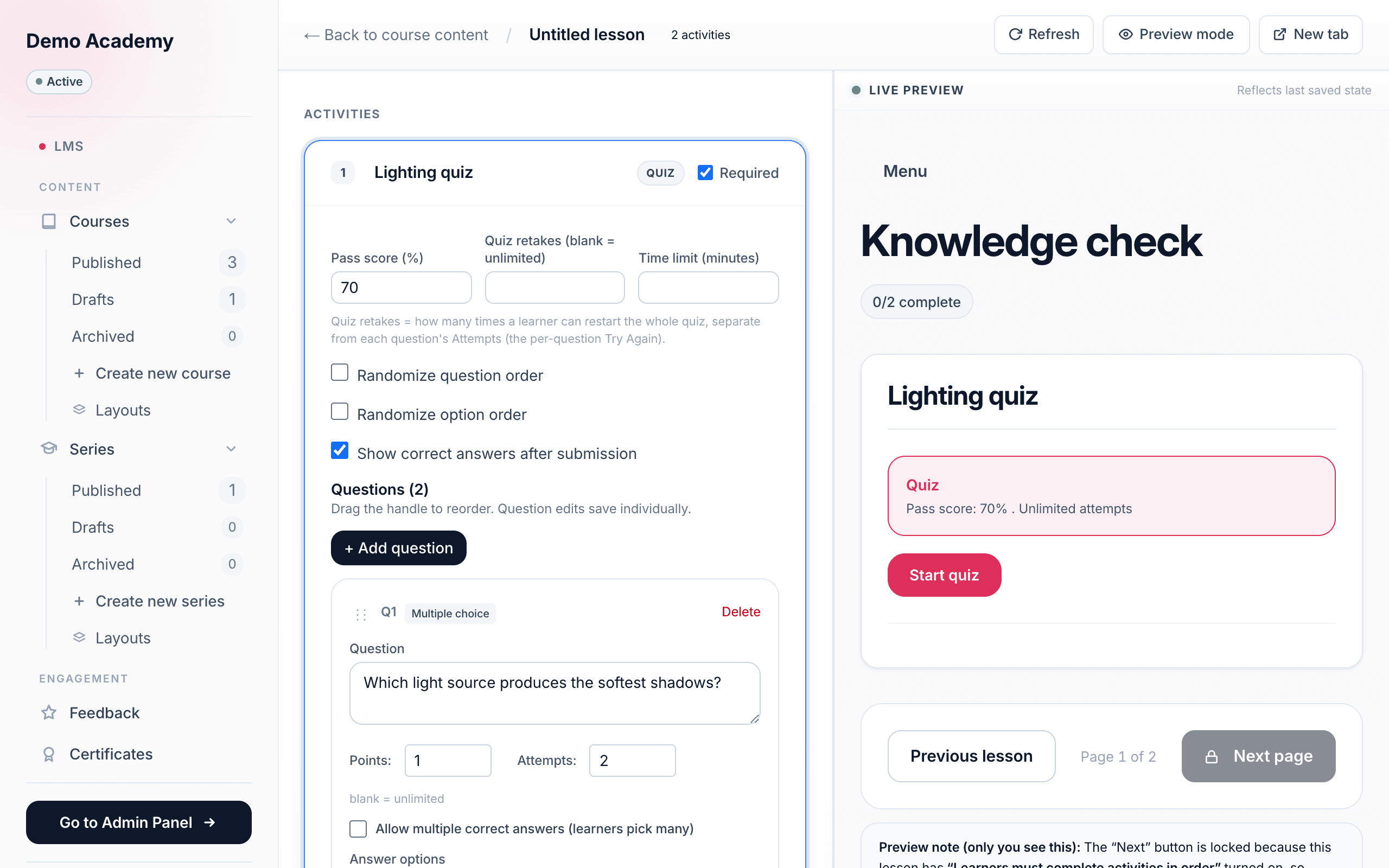 Quiz-wide settings