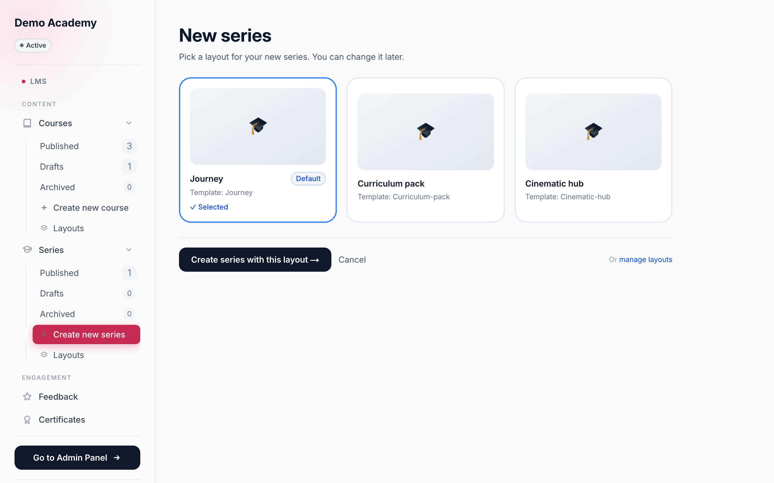 New series — pick a layout