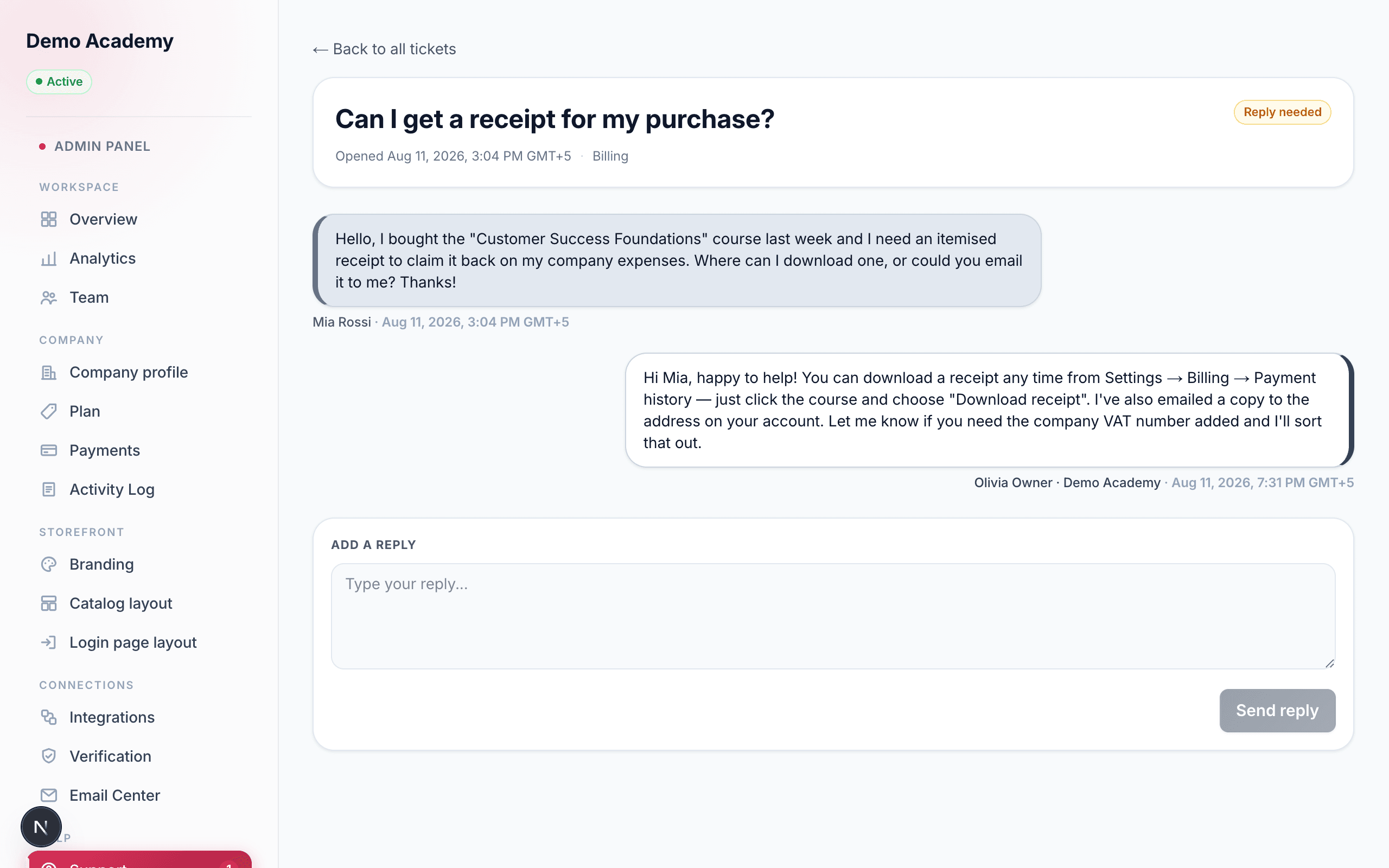 A support thread