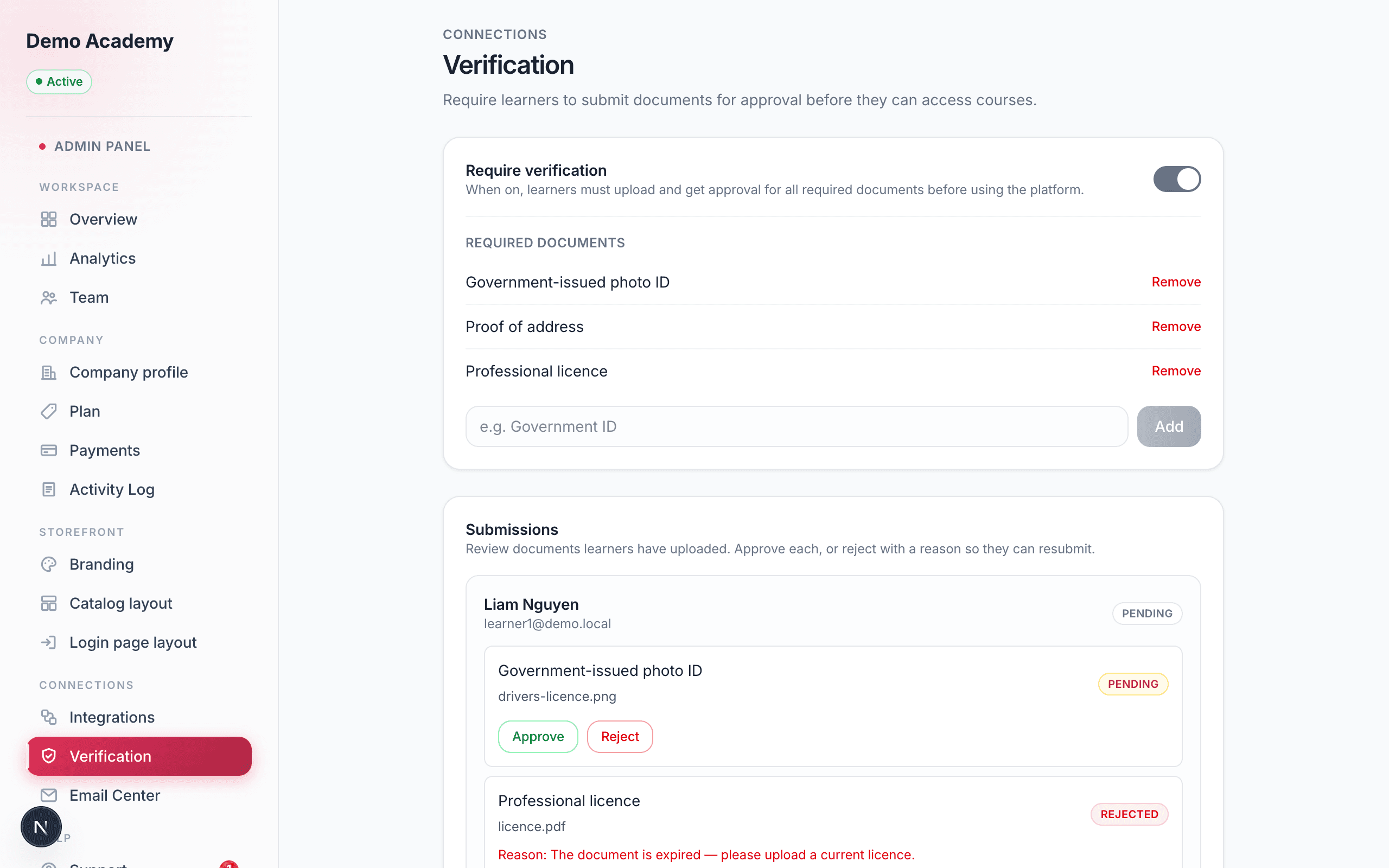 Verification setup